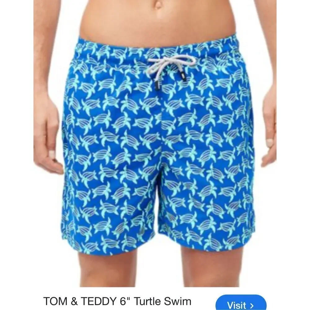 Tom & Teddy sea turtle blue swim trunks L